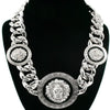 Alloy Hiphop Style Animals Zodiac Fuel Injection Lion Head Pendant Necklace With Snake Bone Chain