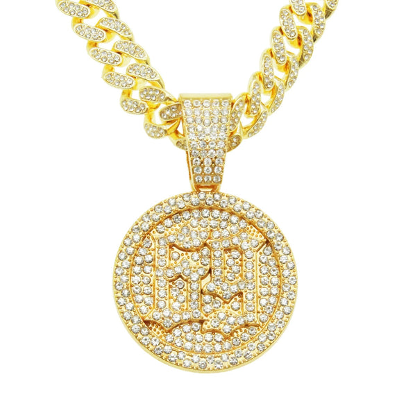 Alloy Hiphop Style Digital Round Pendant Cuban Chain Necklace With Diamond And Letters Numbers Text Design
