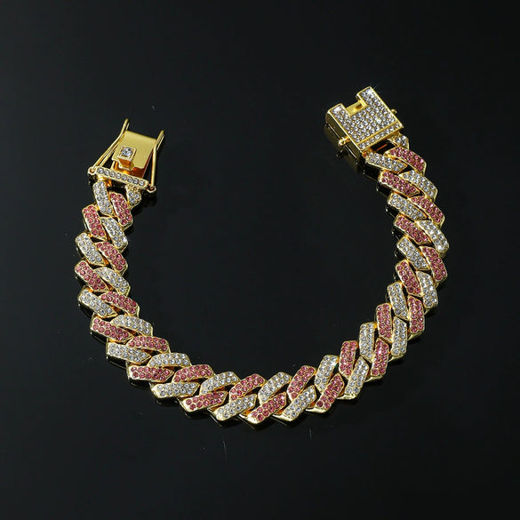 Alloy Hiphop Style Geometric Diamond Cuban Chain Bracelet For Men And Women