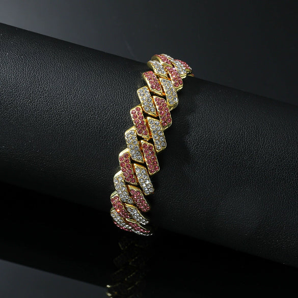 Alloy Hiphop Style Geometric Diamond Cuban Chain Bracelet For Men And Women