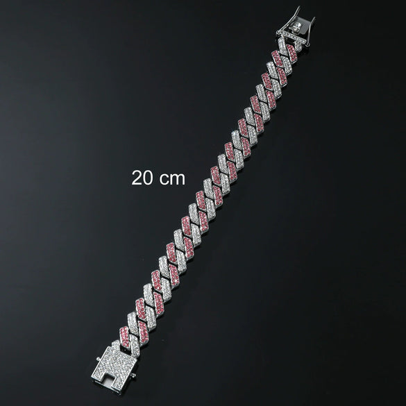 Alloy Hiphop Style Geometric Diamond Cuban Chain Bracelet For Men And Women