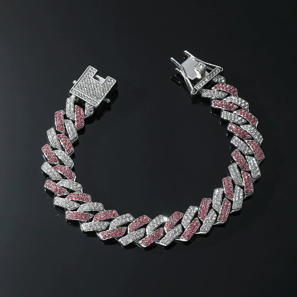 Alloy Hiphop Style Geometric Diamond Cuban Chain Bracelet For Men And Women