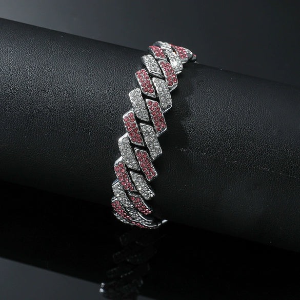Alloy Hiphop Style Geometric Diamond Cuban Chain Bracelet For Men And Women