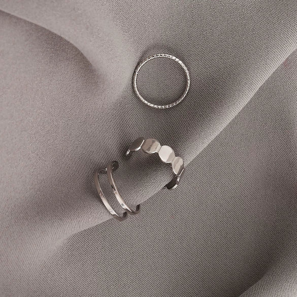 Alloy Hiphop Vintage Opening Finger Ring Threepiece Set With Electroplating