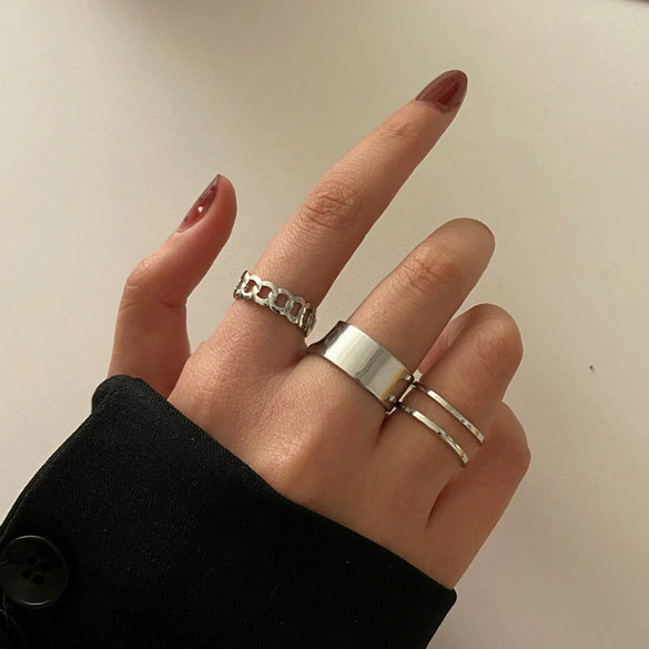 Alloy Hiphop Vintage Opening Finger Ring Threepiece Set With Electroplating