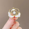 Alloy Hollow Camellia Animal Shaped Pearl Brooch With Electroplating Natural Style Fashion Accessory For Women