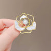 Alloy Hollow Camellia Animal Shaped Pearl Brooch With Electroplating Natural Style Fashion Accessory For Women