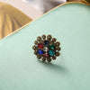 Alloy Hollow Flower Opening Ring For Women With Diamond Design Retro Fashion Style