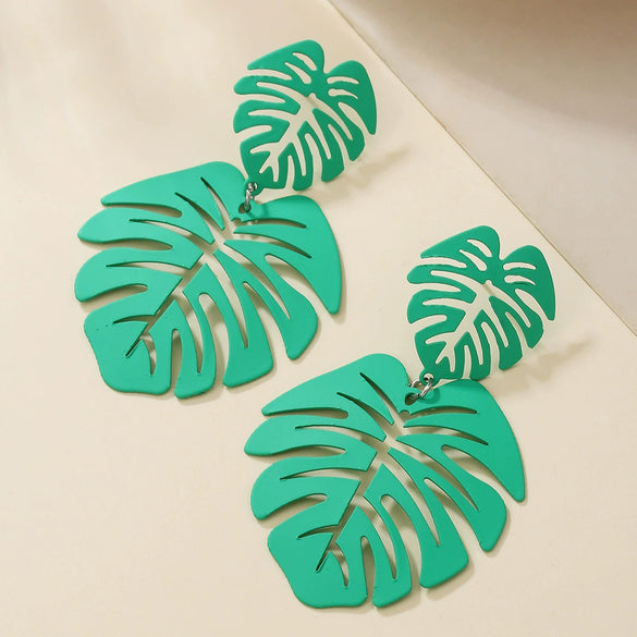 Alloy Hollow Leaf Geometric Flower Electroplated Women's Earrings