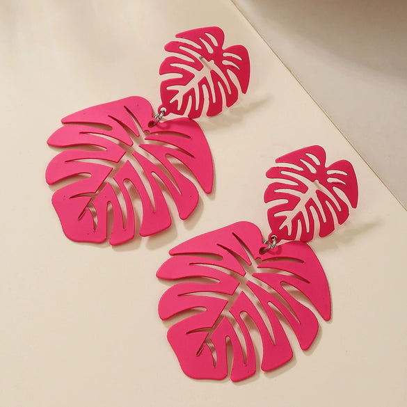 Alloy Hollow Leaf Geometric Flower Electroplated Women's Earrings