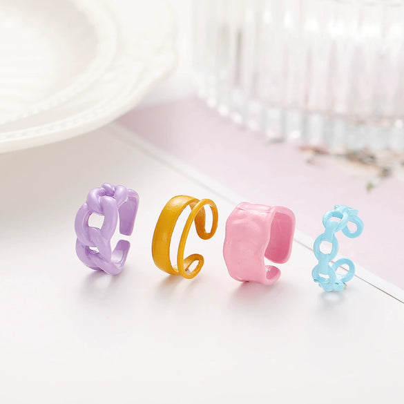 Alloy Hollow Open Ring With Baking Paint And Letters Numbers Text Pattern For Unisex In Retro Style