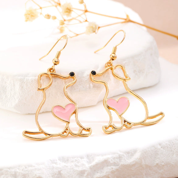 Alloy Hollow Puppy Pendant Earrings For Women Electroplated Animal Style