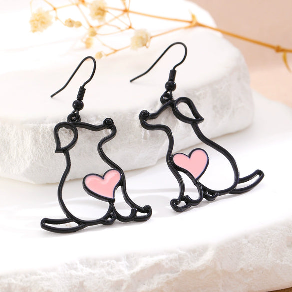 Alloy Hollow Puppy Pendant Earrings For Women Electroplated Animal Style