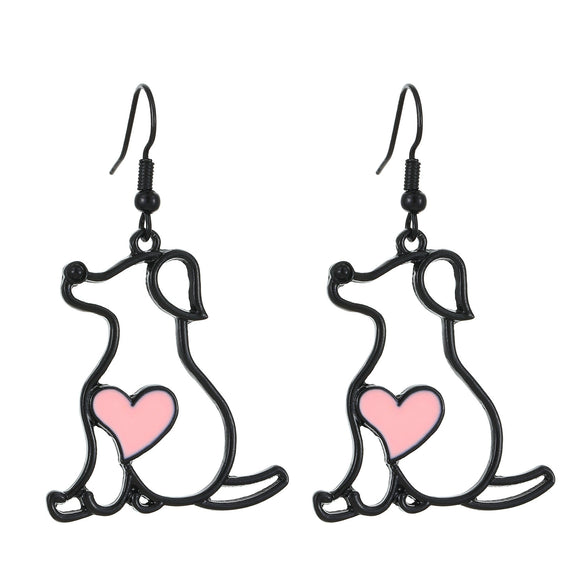 Alloy Hollow Puppy Pendant Earrings For Women Electroplated Animal Style