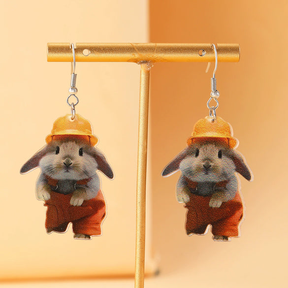 Alloy Hollow Puppy Pendant Earrings For Women Electroplated Animal Style