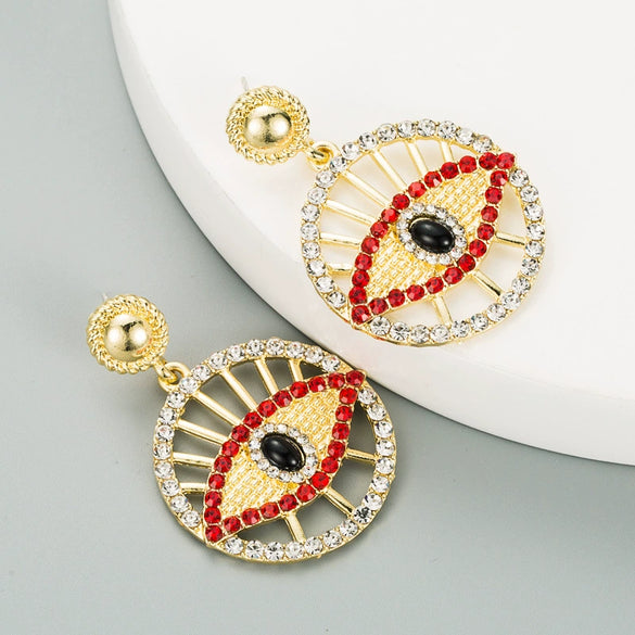 Alloy Hollow Round Turkish Eye Diamond Earrings For Women Retro Fashion Jewelry