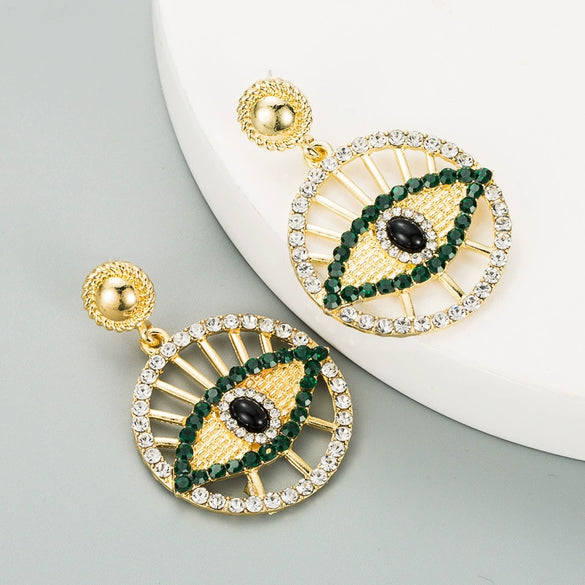 Alloy Hollow Round Turkish Eye Diamond Earrings For Women Retro Fashion Jewelry