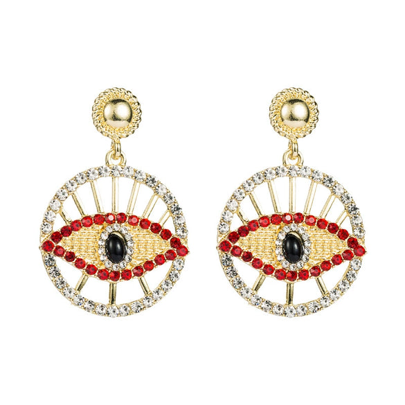 Alloy Hollow Round Turkish Eye Diamond Earrings For Women Retro Fashion Jewelry