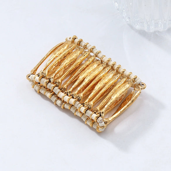 Alloy Hollowout Woven Elastic Ladies Bracelet With Geometric Style And Electroplating