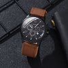 Alloy Imitation Leather Ordinary Glass Mirror Round Dial Men's Leisure Quartz Watch Set
