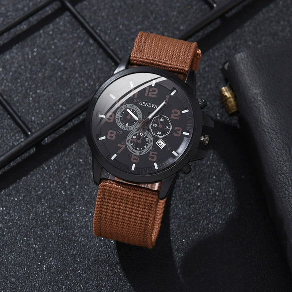 Alloy Imitation Leather Ordinary Glass Mirror Round Dial Men's Leisure Quartz Watch Set