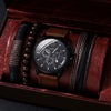 Alloy Imitation Leather Ordinary Glass Mirror Round Dial Men's Leisure Quartz Watch Set