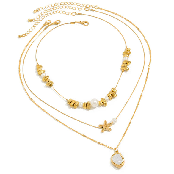 Alloy Imitation Pearl Beaded Niche Style Animal And Geometric Pattern Electroplated Starfish Clavicle Necklace For Women