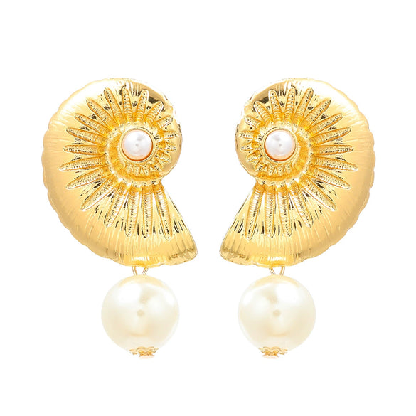 Alloy Imitation Pearl Conch Earrings Women's Geometric Style Electroplated Jewelry