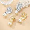 Alloy Imitation Pearl Conch Earrings Women's Geometric Style Electroplated Jewelry