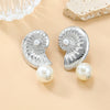 Alloy Imitation Pearl Conch Earrings Women's Geometric Style Electroplated Jewelry