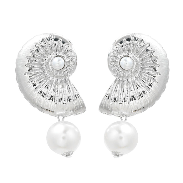 Alloy Imitation Pearl Conch Earrings Women's Geometric Style Electroplated Jewelry