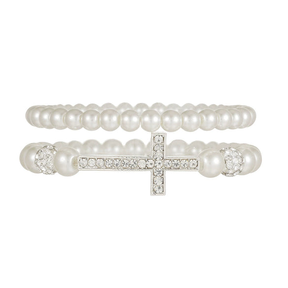 Alloy Imitation Pearl Geometric Style Handmade Cross Diamond Ball Bracelet