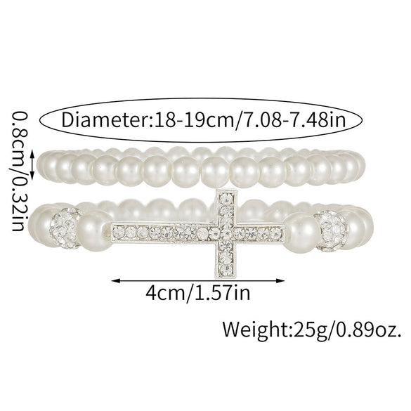 Alloy Imitation Pearl Geometric Style Handmade Cross Diamond Ball Bracelet