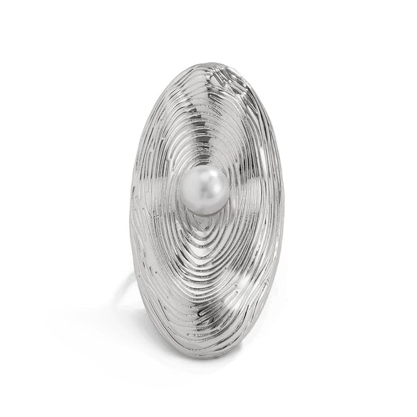 Alloy Imitation Pearl Open Ring Asymmetrical Cut Out Winding Geometric Niche Style Electroplated For Women