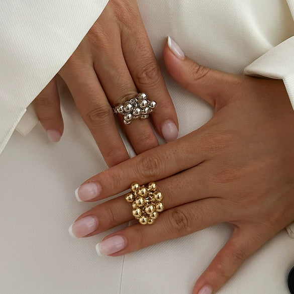 Alloy Imitation Pearl Open Ring Asymmetrical Cut Out Winding Geometric Niche Style Electroplated For Women