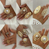 Alloy Imitation Pearl Open Ring Asymmetrical Cut Out Winding Geometric Niche Style Electroplated For Women