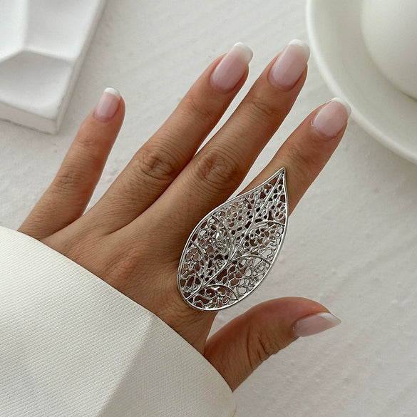 Alloy Imitation Pearl Open Ring Asymmetrical Cut Out Winding Geometric Niche Style Electroplated For Women