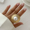 Alloy Imitation Pearl Open Ring Asymmetrical Cut Out Winding Geometric Niche Style Electroplated For Women