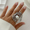 Alloy Imitation Pearl Open Ring Asymmetrical Cut Out Winding Geometric Niche Style Electroplated For Women