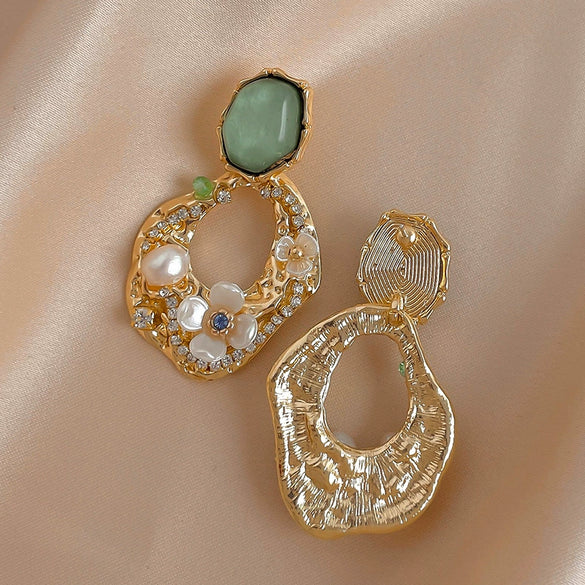 Alloy Imitation Pearl Rhinestone Geometric Flower Retro Earrings For Women