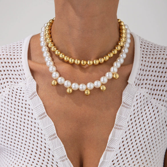 Alloy Imitation Pearl Star Geometric Clavicle Chain Necklace With Electroplating For Women