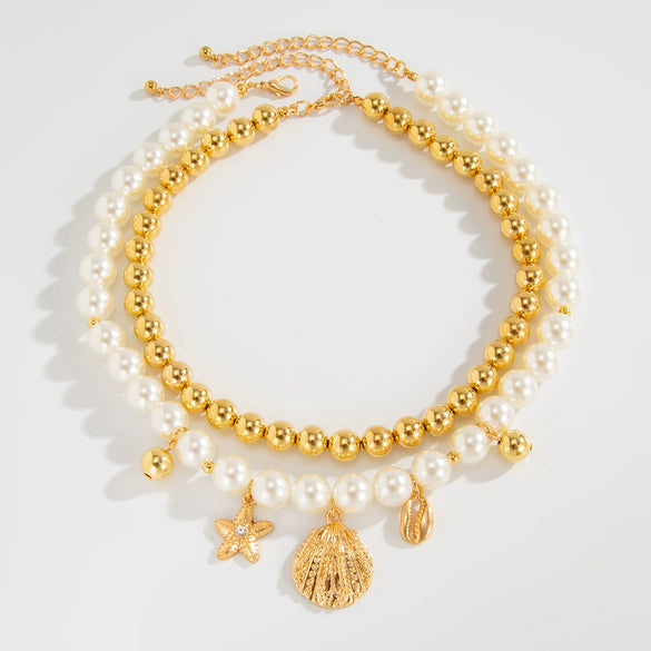 Alloy Imitation Pearl Star Geometric Clavicle Chain Necklace With Electroplating For Women