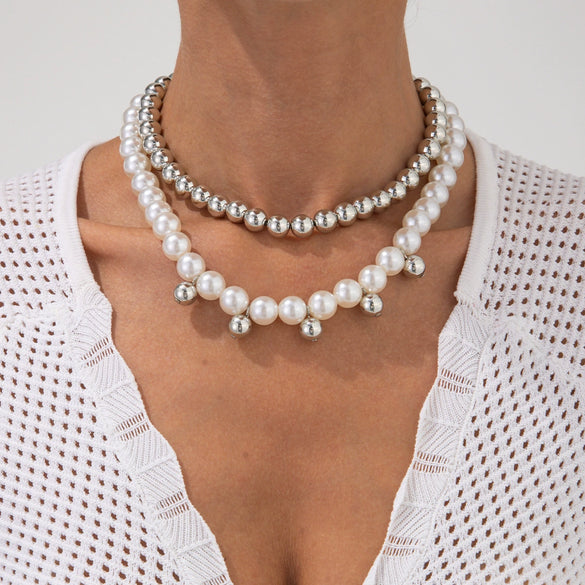 Alloy Imitation Pearl Star Geometric Clavicle Chain Necklace With Electroplating For Women