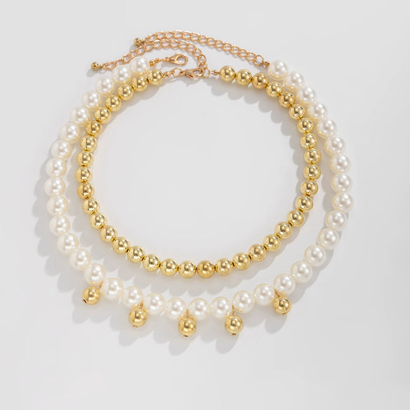 Alloy Imitation Pearl Star Geometric Clavicle Chain Necklace With Electroplating For Women