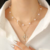 Alloy Imitation Pearl Virgin Cross Long Necklace With Electroplating For Women