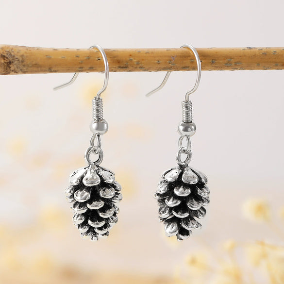Alloy Imitation Pine Cone Women's Earrings With Leaves Pattern Electroplating Retro Fashion Personality Style