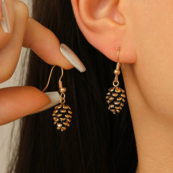 Alloy Imitation Pine Cone Women's Earrings With Leaves Pattern Electroplating Retro Fashion Personality Style