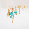 Alloy Imitation Turquoise Star Geometric Pendant Ear Bone Clip Earrings Set With Electroplating