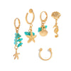 Alloy Imitation Turquoise Star Geometric Pendant Ear Bone Clip Earrings Set With Electroplating