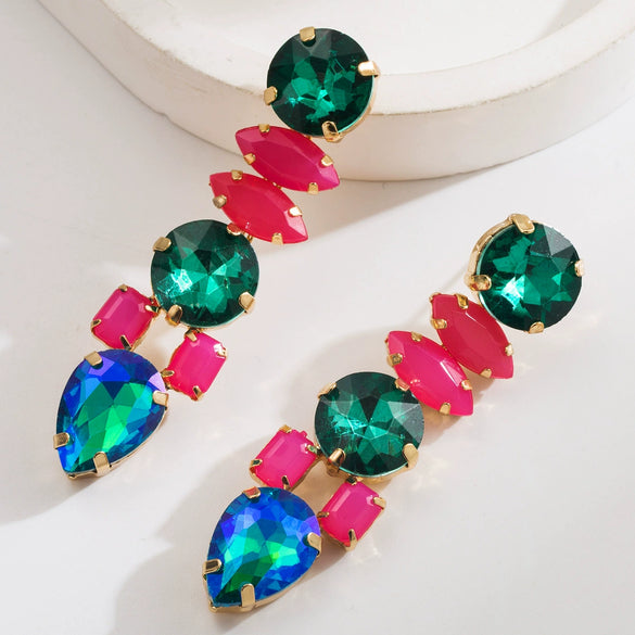 Alloy Inlaid Colorful Diamond Geometric Style Women's Earrings